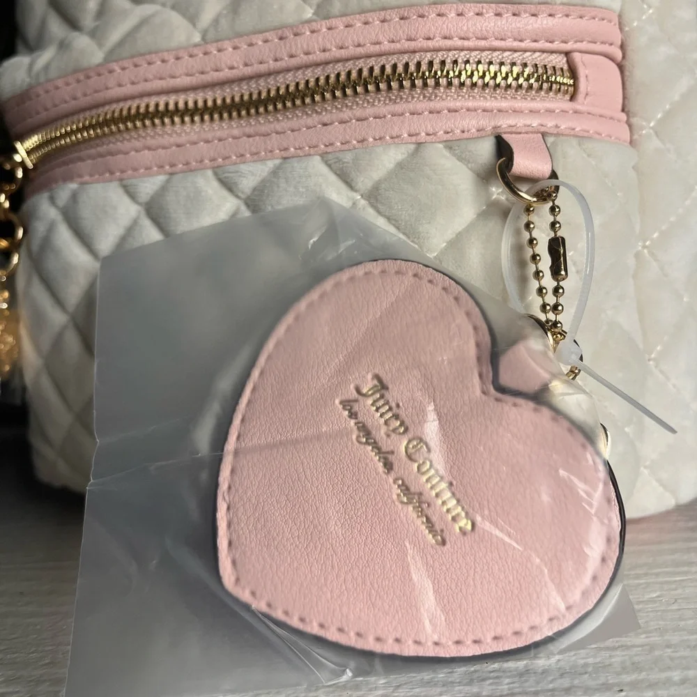 Juicy Couture Royal Moment Quilted Velour Medium Backpack w Pink Heart Charm NWT